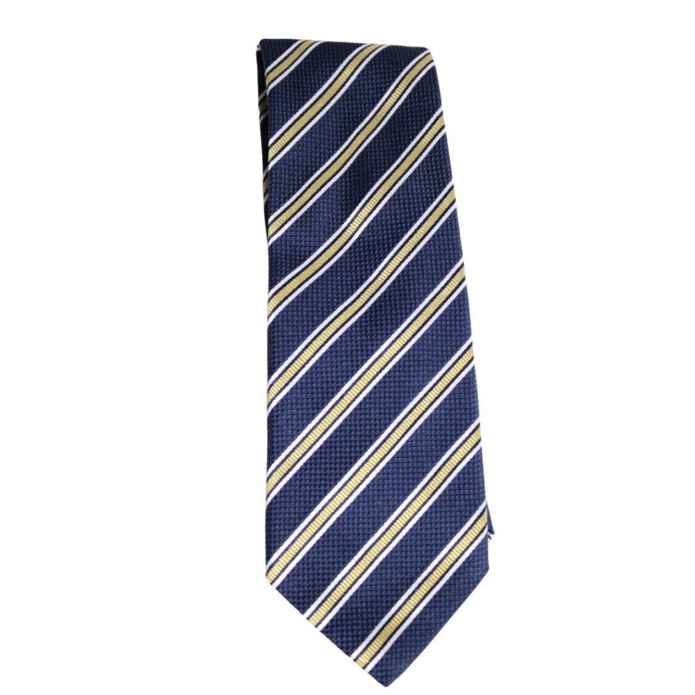 CANALI Repp Tie 100% Silk - Navy Blue, Yellow & White Diagonal Stripes